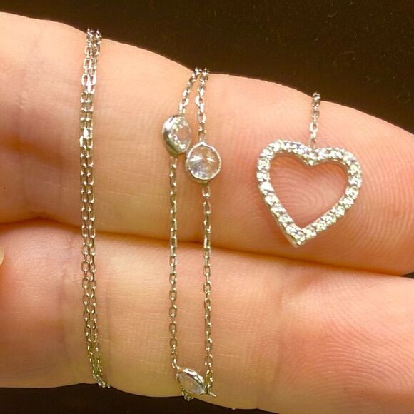 AFZ# sterling 925 silver necklace w/ Cz Heart pendant - Picture 9 of 12